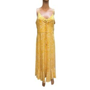 Michael Kors Yellow Floral Lace-UpMaxi Spaghetti Strap Boho Summer Sundress Sz-L